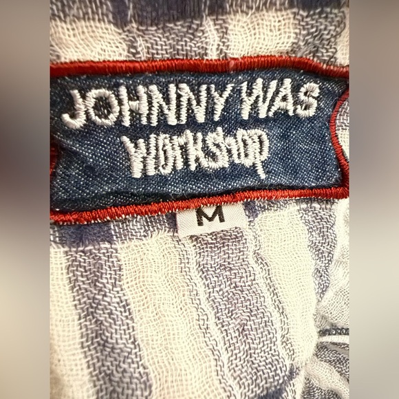 Johnny Was Workshop Embroidered Plaid Top | Red Blue Boho Tunic | Size M - Picture 2 of 7